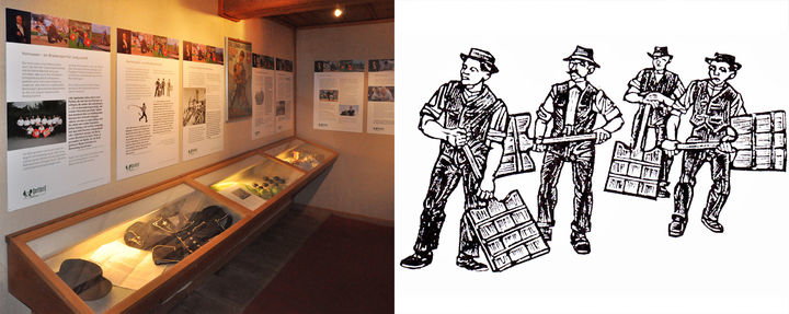 Blick in die Wechselausstellung "Schwingen und Hornussen bei Gotthelf". Blick in die Wechselausstellung "Schwingen und Hornussen bei Gotthelf".