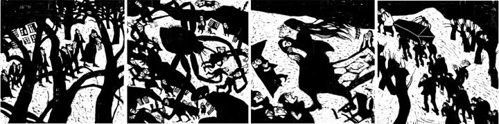 Holzschnitte "Die schwarze Spinne" von Bruno Gentinetta. Holzschnitte "Die schwarze Spinne" von Bruno Gentinetta.
