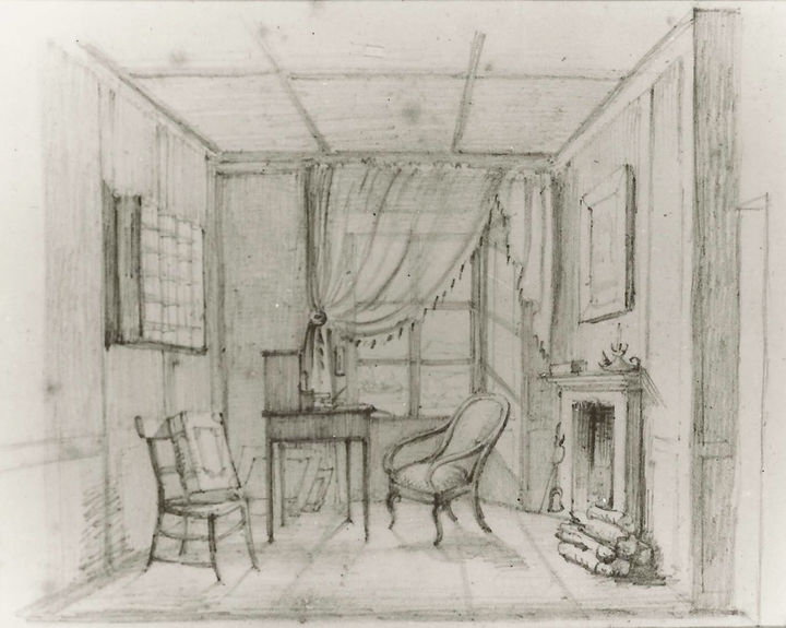 Gotthelfs Arbeitszimmer (Schreibstube) - Skizze von Charlotte Manuel Gotthelfs Arbeitszimmer (Schreibstube) - Skizze von Charlotte Manuel