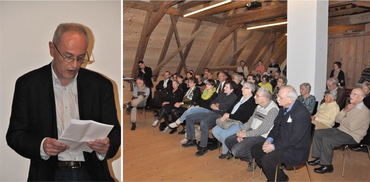 Bernhard Giger hält die Festrede an der Vernissage zur Ausstellung "Uli der Knecht wird 60"