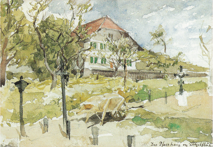 Albert Anker; Aquarell des Pfarrhauses Albert Anker; Aquarell des Pfarrhauses